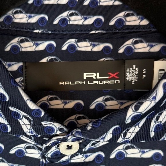 RLX Men's Performance Golf Polo, Navy Blue, Bugatti All Over Design, Size Small - Picture 6 of 10